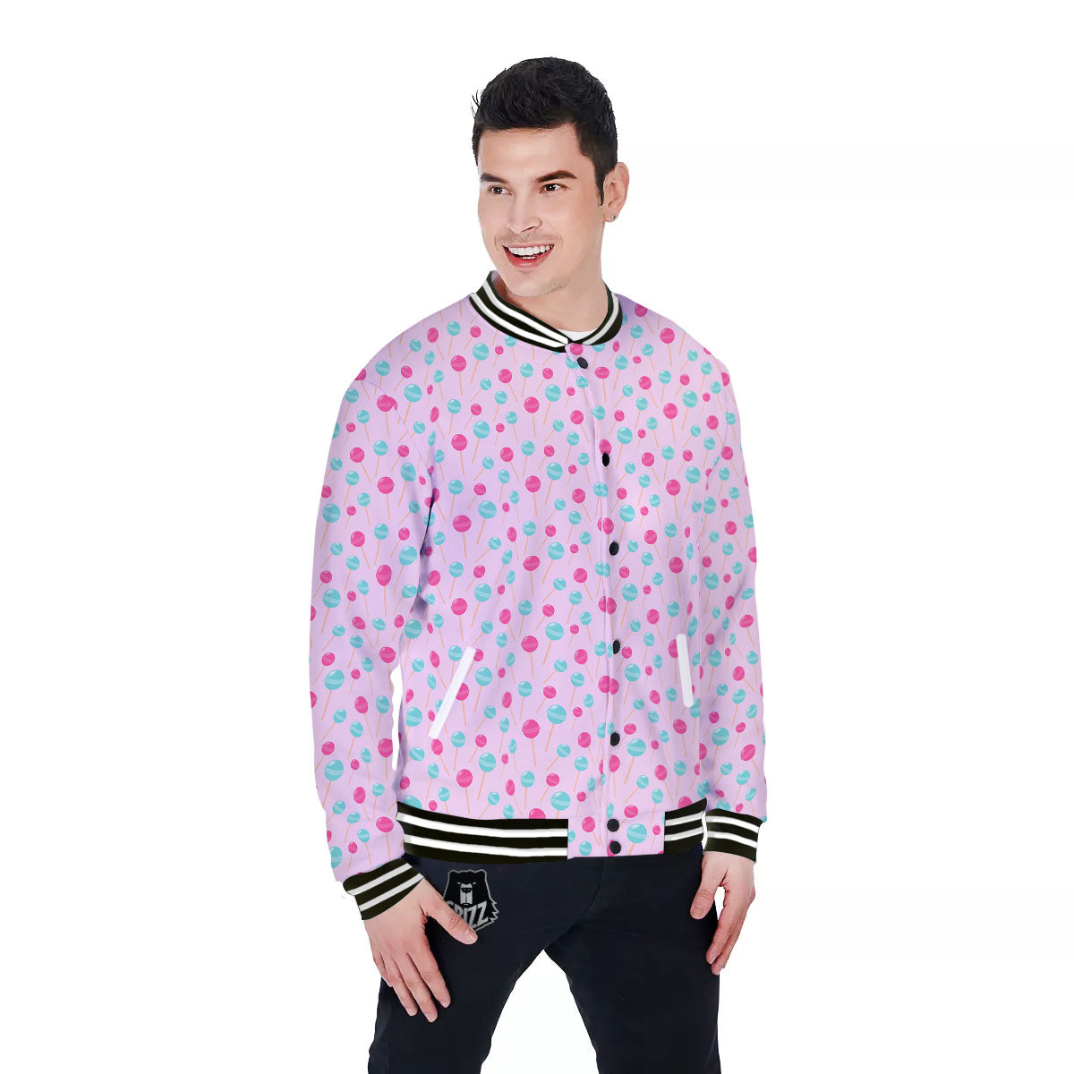 Lollipop Cartoon Print Pattern Baseball Jacket-grizzshop