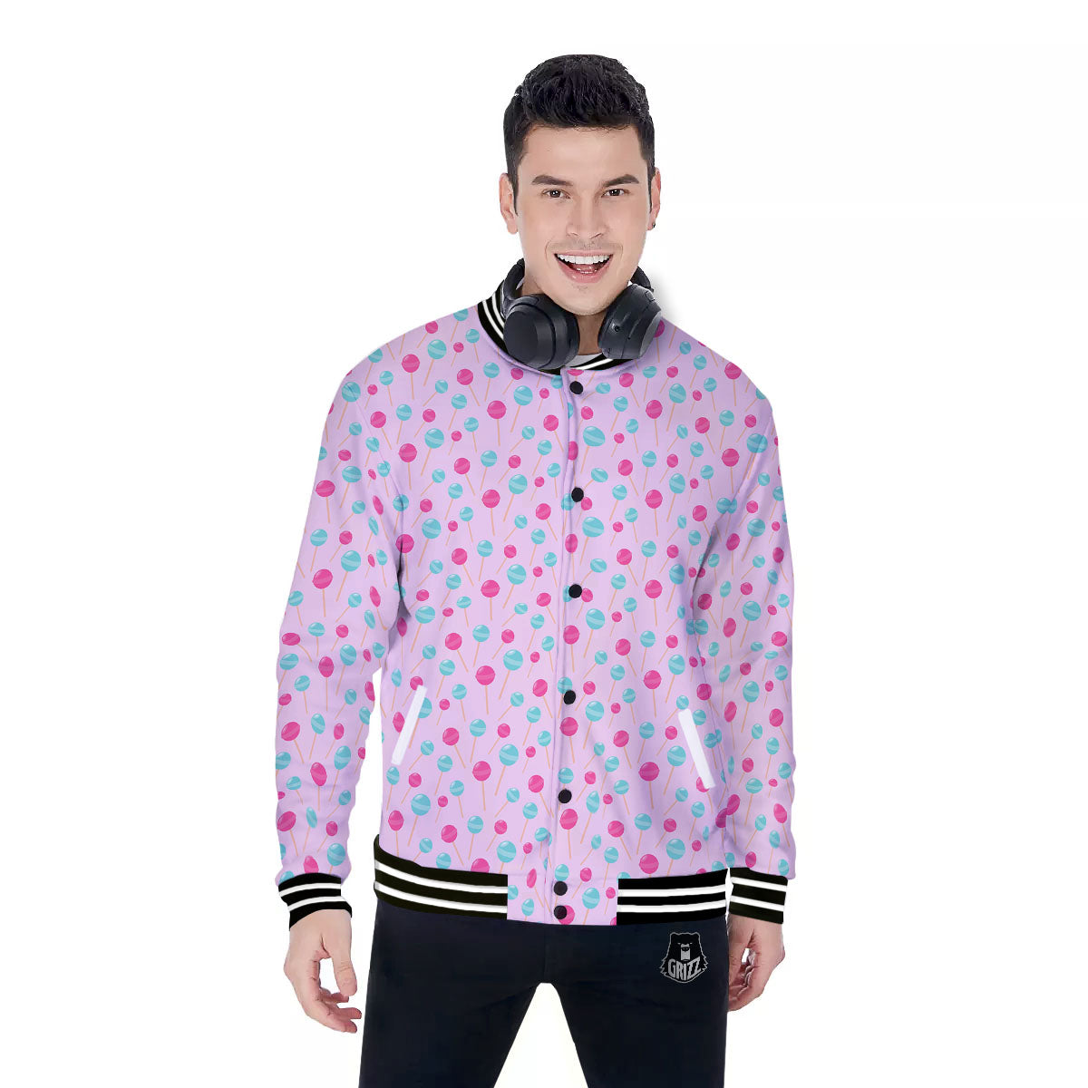 Lollipop Cartoon Print Pattern Baseball Jacket-grizzshop