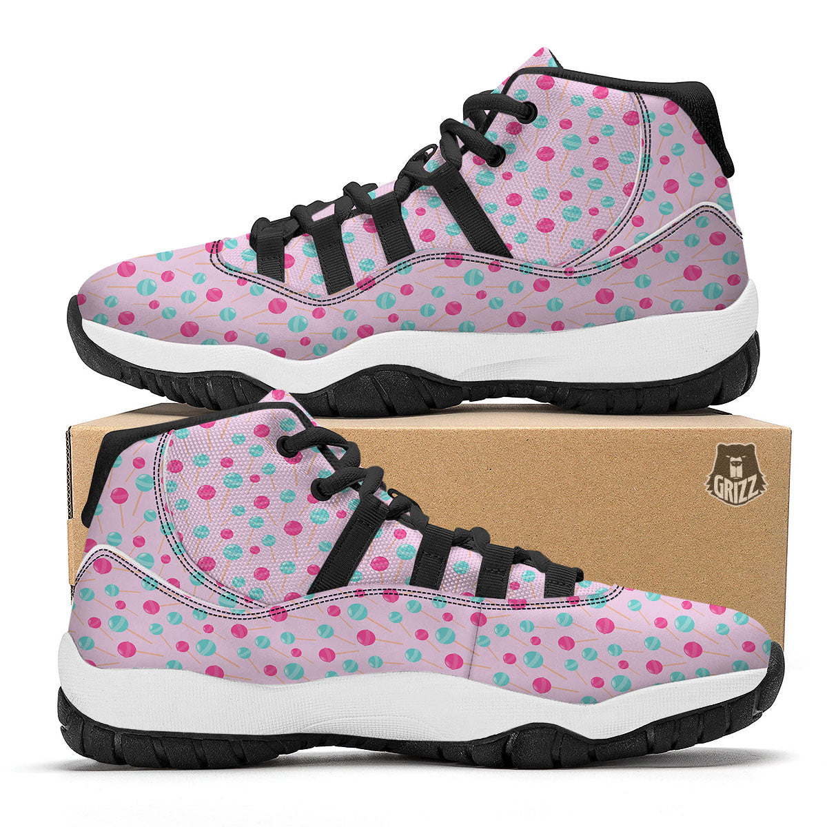 Lollipop Cartoon Print Pattern Black Bball Shoes-grizzshop