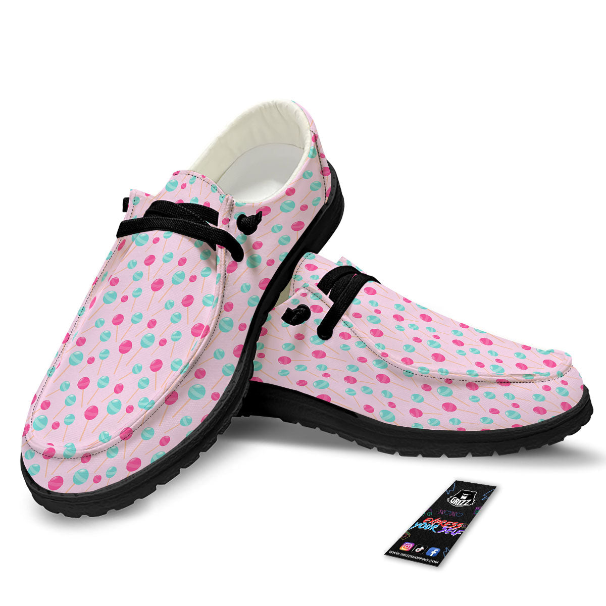 Lollipop Cartoon Print Pattern Black Loafers-grizzshop