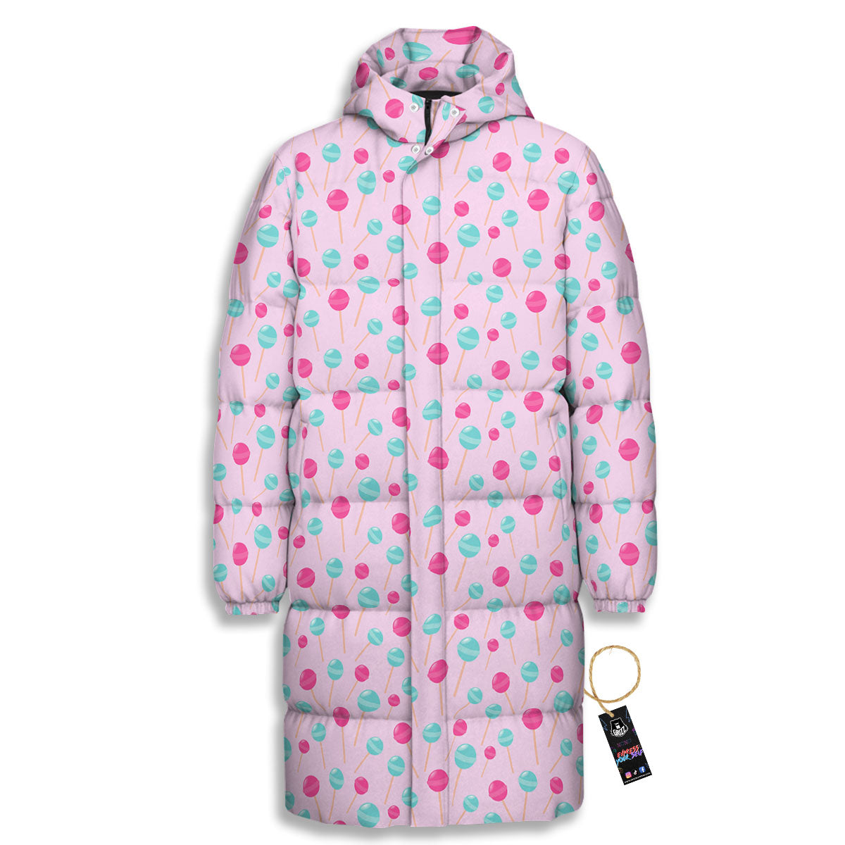Lollipop Cartoon Print Pattern Long Down Jacket-grizzshop