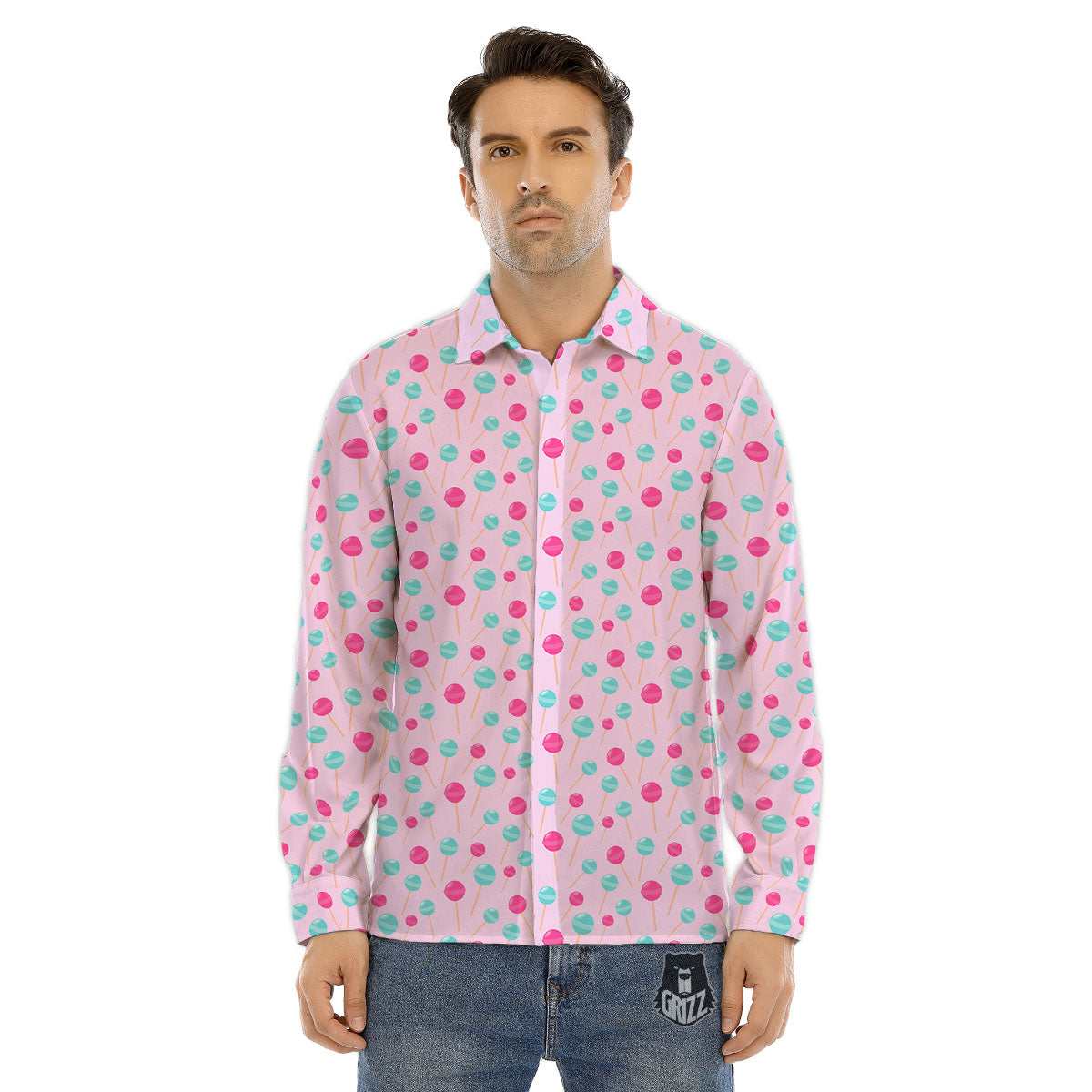 Lollipop Cartoon Print Pattern Men's Dress Shirts-grizzshop