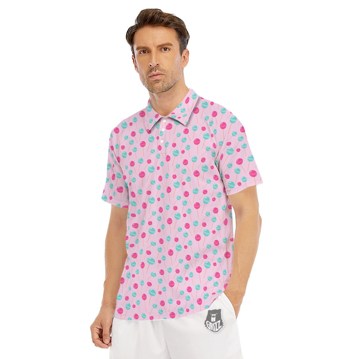 Lollipop Cartoon Print Pattern Men's Golf Shirts-grizzshop