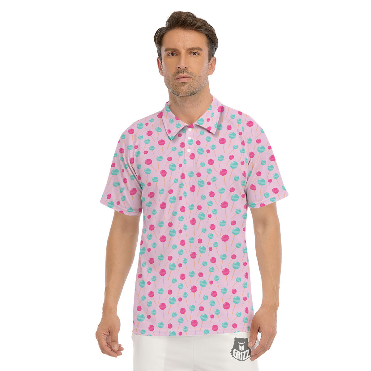 Lollipop Cartoon Print Pattern Men's Golf Shirts-grizzshop
