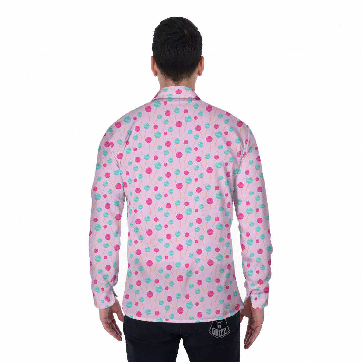Lollipop Cartoon Print Pattern Men's Long Sleeve Shirts-grizzshop