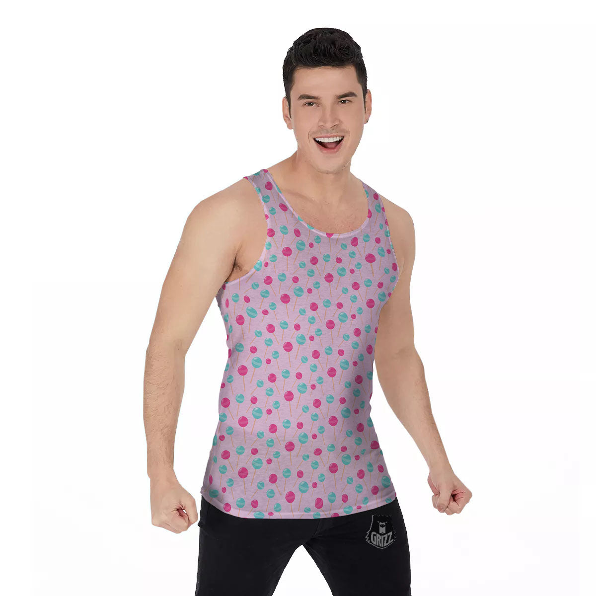 Lollipop Cartoon Print Pattern Men's Tank Top-grizzshop
