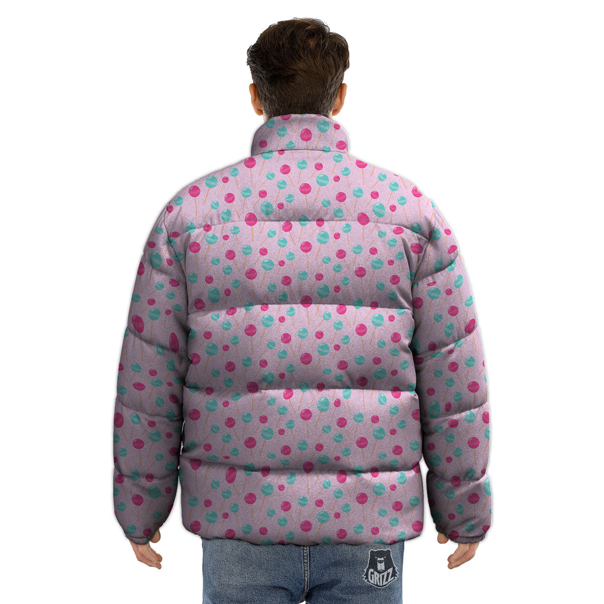 Lollipop Cartoon Print Pattern Puffer Jacket-grizzshop