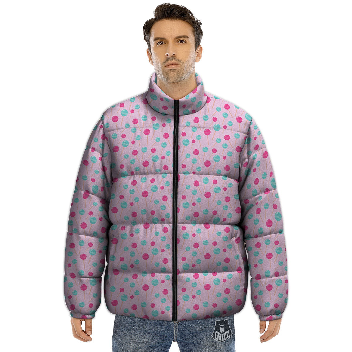 Lollipop Cartoon Print Pattern Puffer Jacket-grizzshop