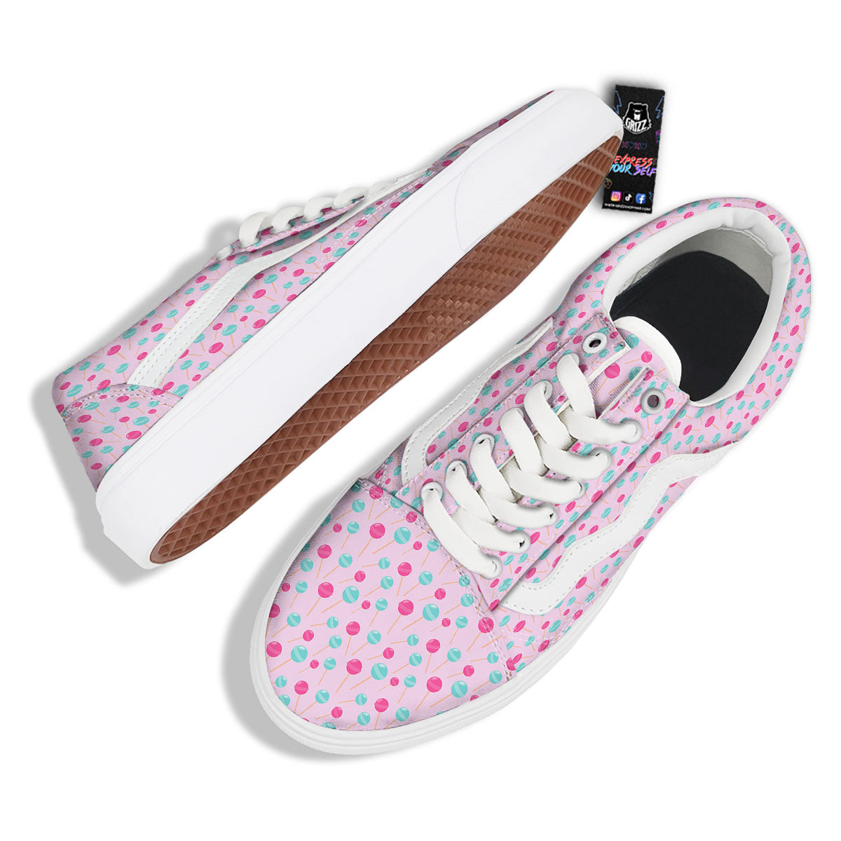 Lollipop Cartoon Print Pattern Skate Shoes-grizzshop