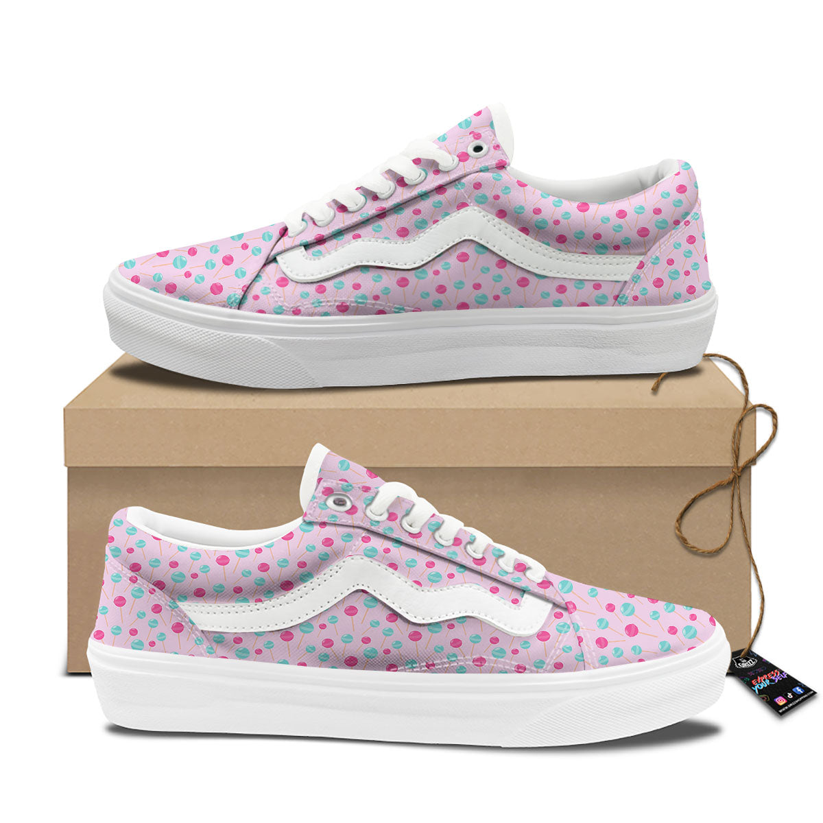 Lollipop Cartoon Print Pattern Skate Shoes-grizzshop