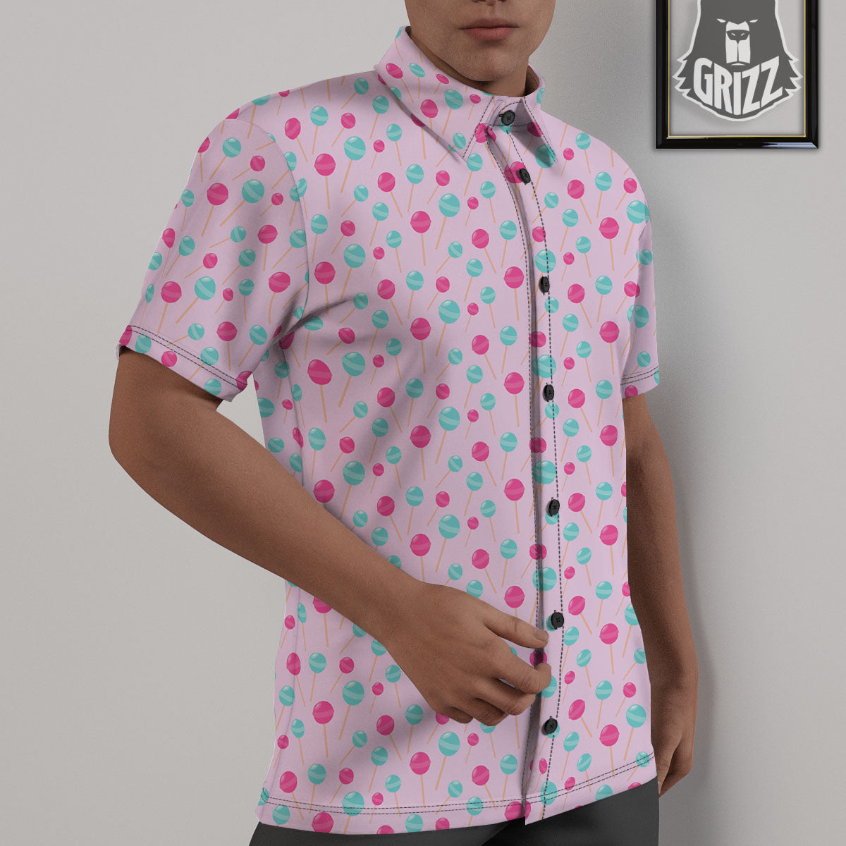 Lollipop Cartoon Print Pattern Untucked Shirts-grizzshop