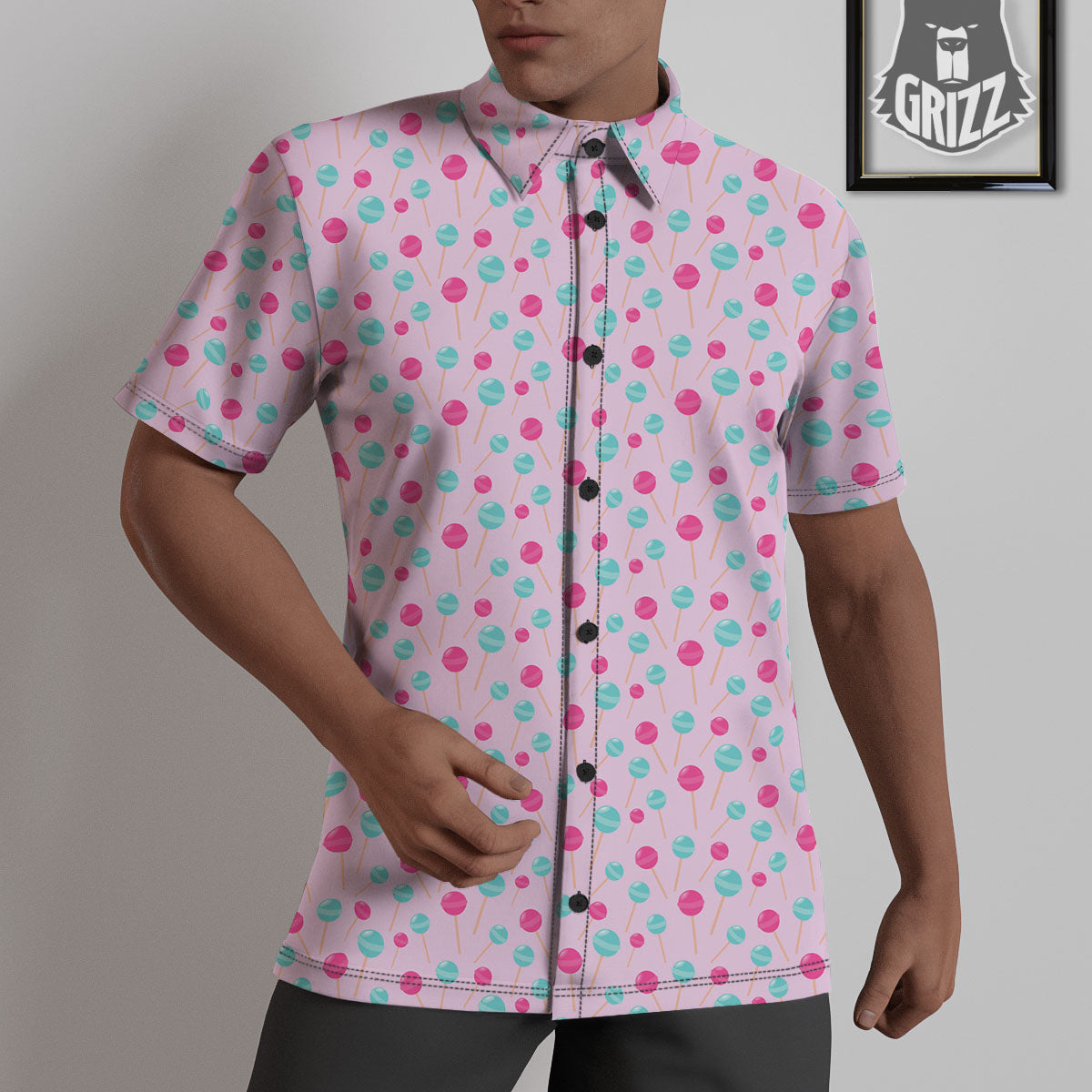 Lollipop Cartoon Print Pattern Untucked Shirts-grizzshop