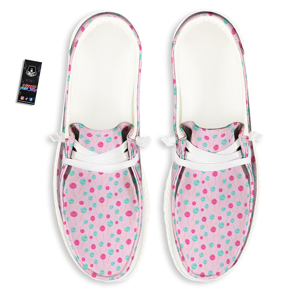 Lollipop Cartoon Print Pattern White Loafers-grizzshop