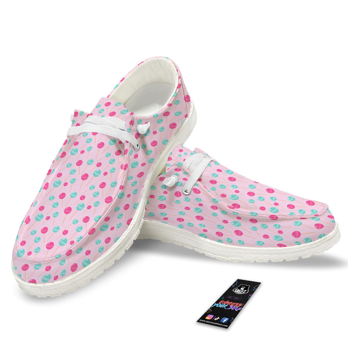 Lollipop Cartoon Print Pattern White Loafers-grizzshop