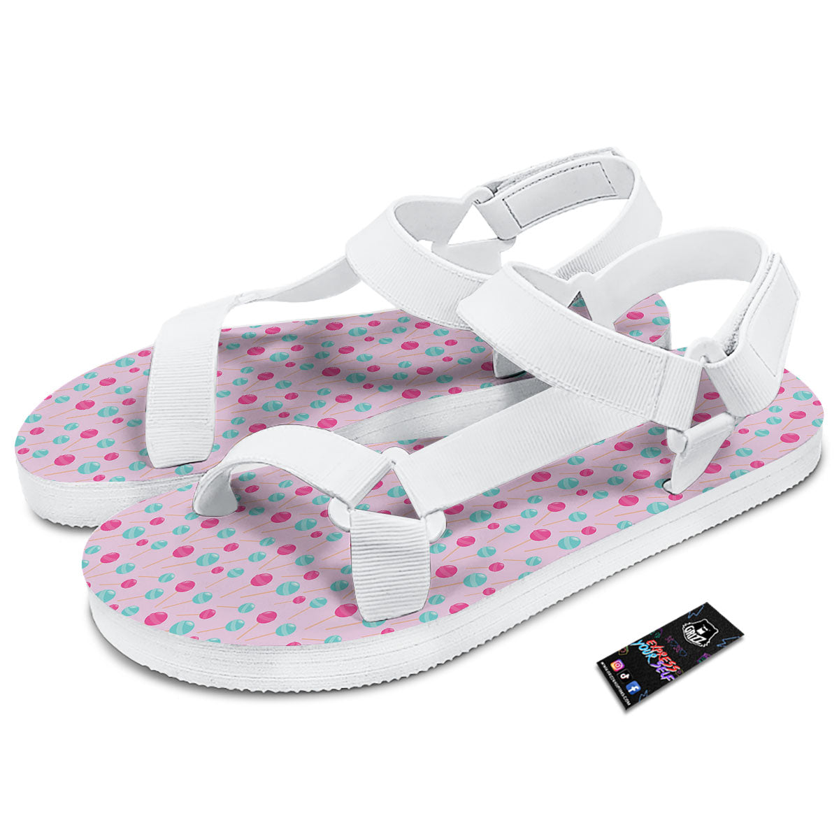 Lollipop Cartoon Print Pattern White Open Toe Sandals-grizzshop