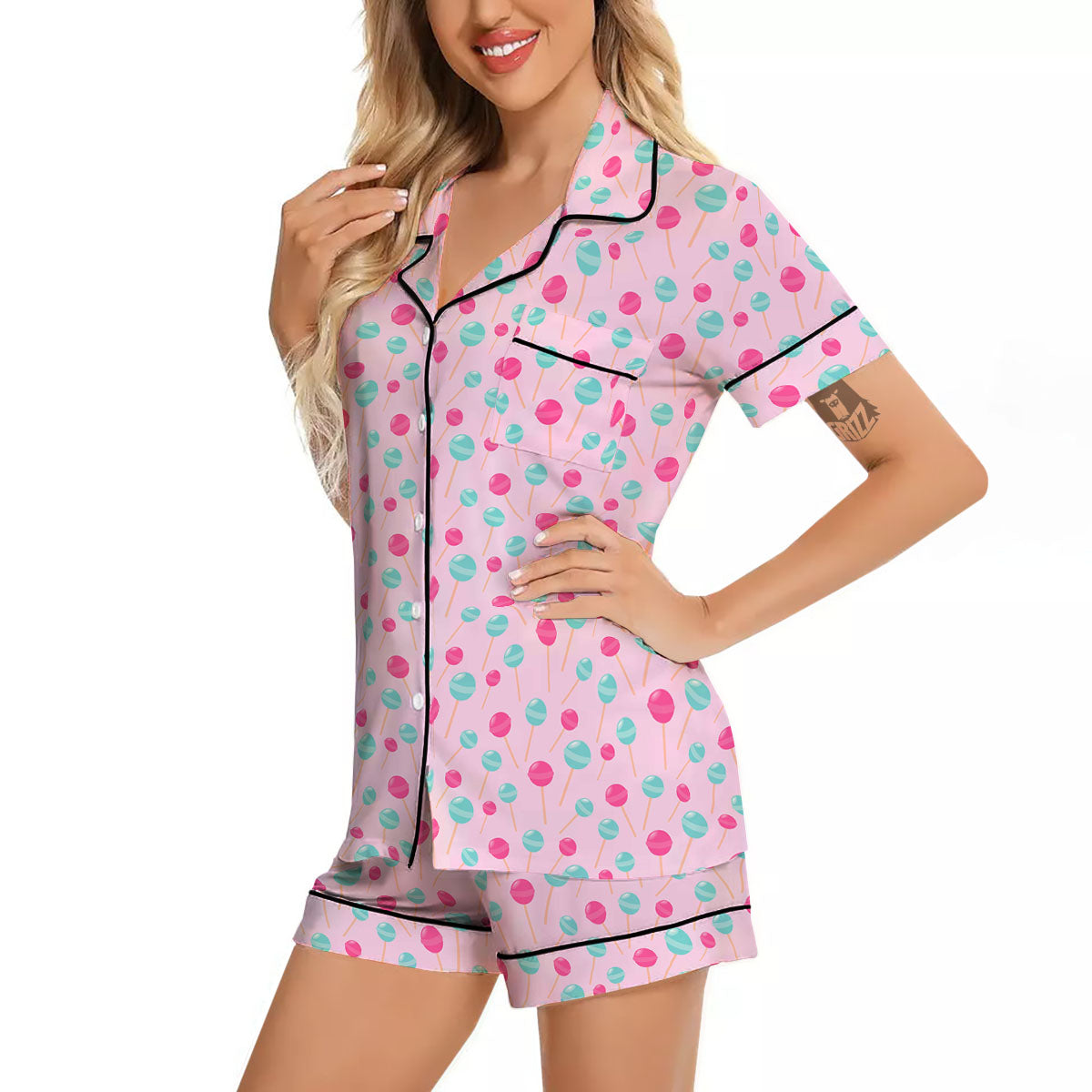 Lollipop Cartoon Print Pattern Women Silk Pajamas-grizzshop