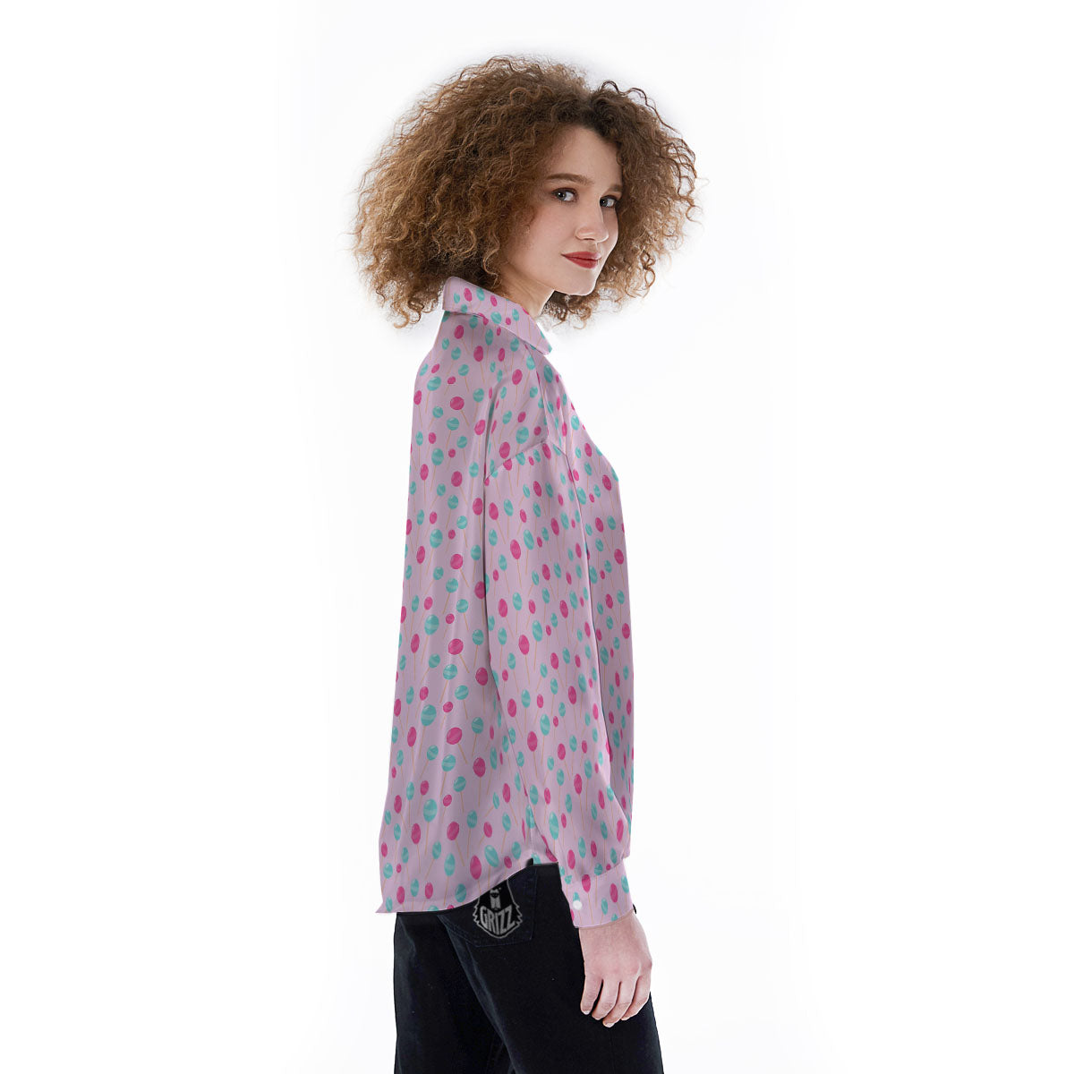 Lollipop Cartoon Print Pattern Women's Long Sleeve Shirts-grizzshop