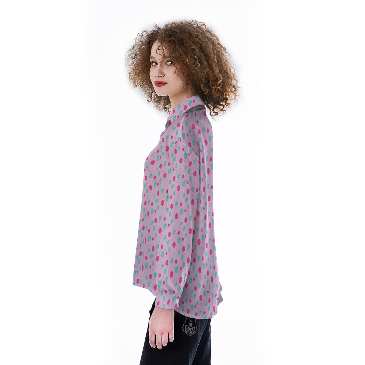 Lollipop Cartoon Print Pattern Women's Long Sleeve Shirts-grizzshop