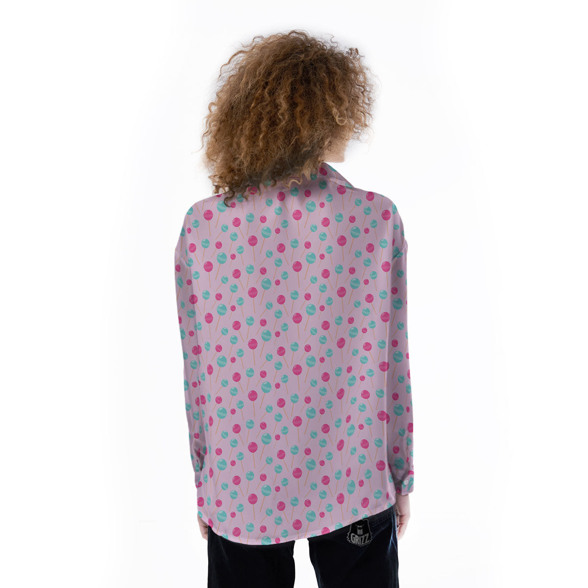 Lollipop Cartoon Print Pattern Women's Long Sleeve Shirts-grizzshop