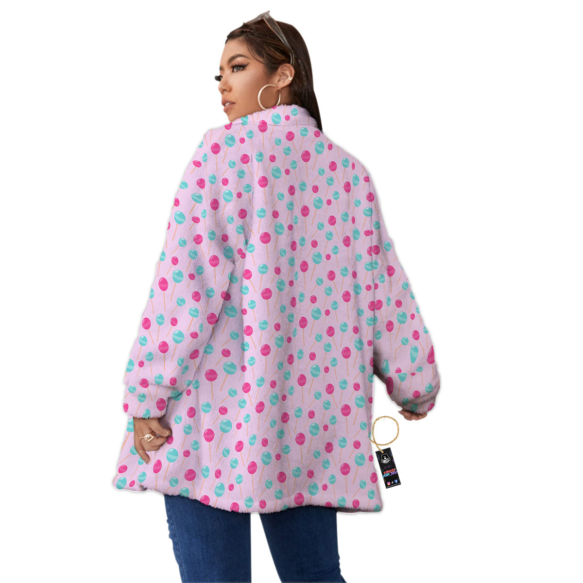 Lollipop Cartoon Print Pattern Women's Sherpa Jacket-grizzshop