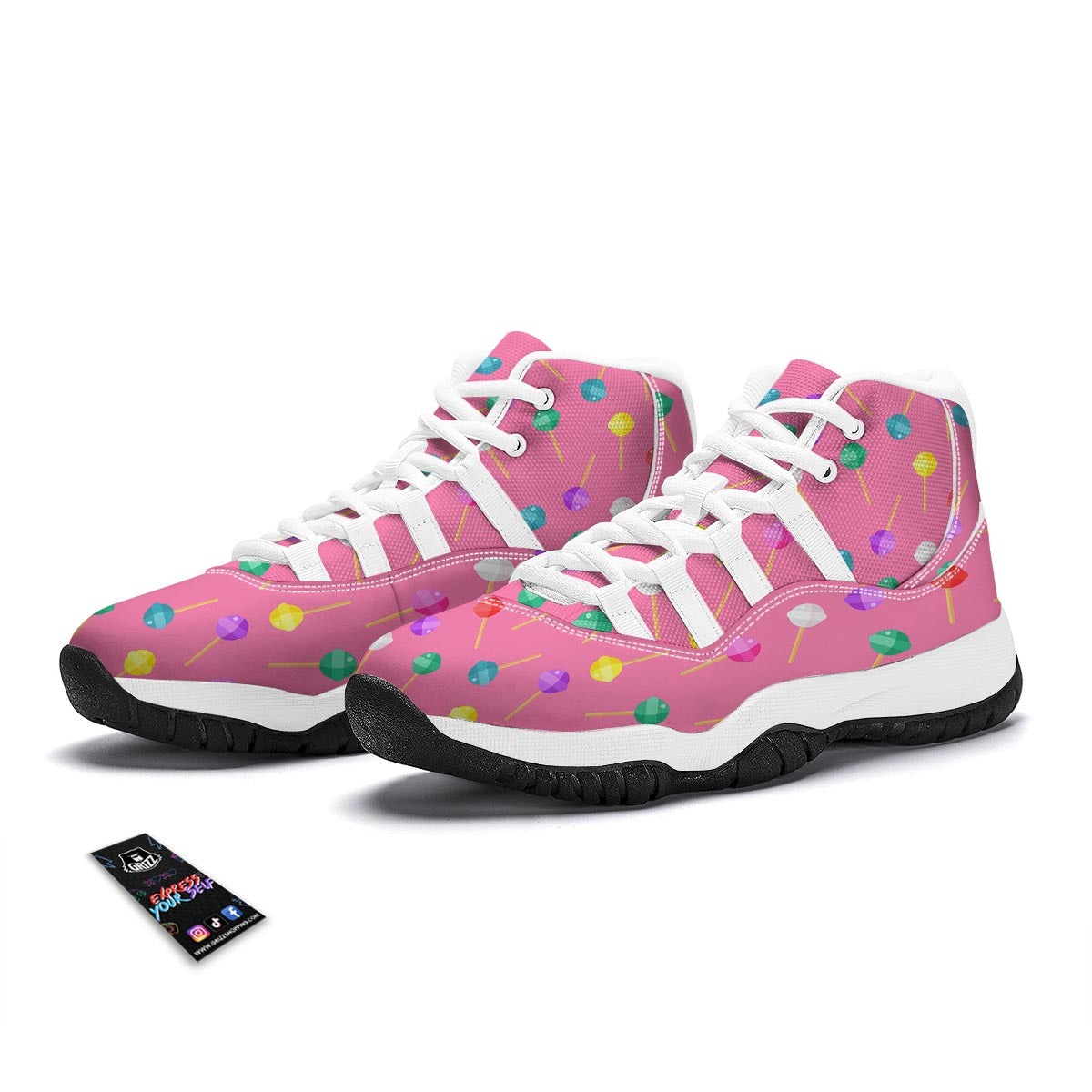 Lollipop Colorful Pattern Print White Bball Shoes-grizzshop