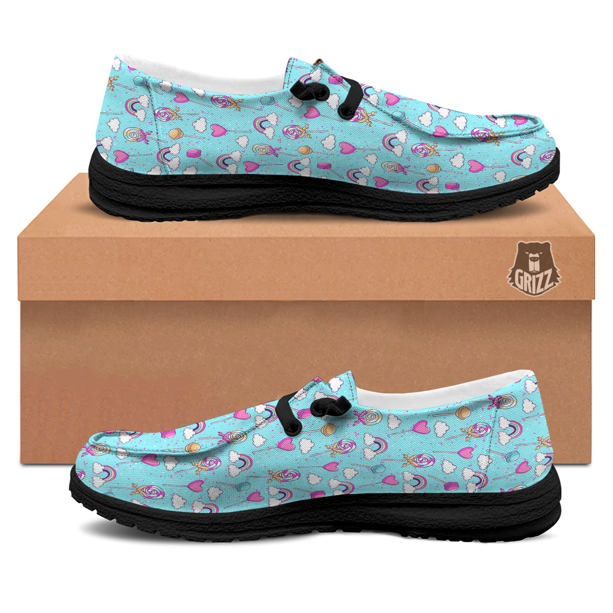 Lollipop Cute Print Pattern Black Loafers-grizzshop