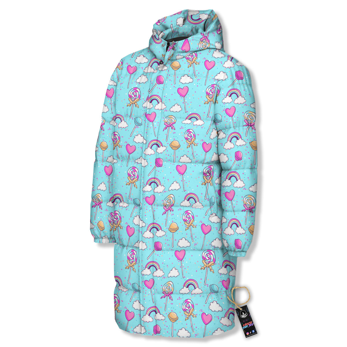 Lollipop Cute Print Pattern Long Down Jacket-grizzshop