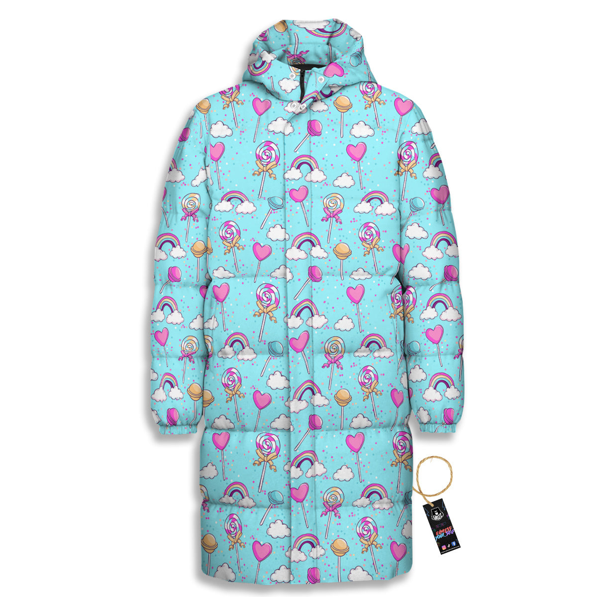 Lollipop Cute Print Pattern Long Down Jacket-grizzshop