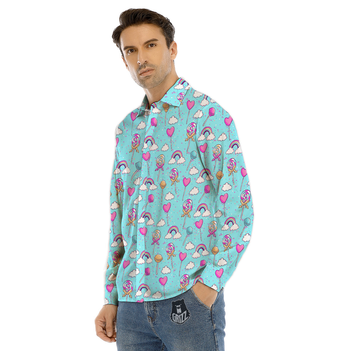 Lollipop Cute Print Pattern Men's Dress Shirts-grizzshop
