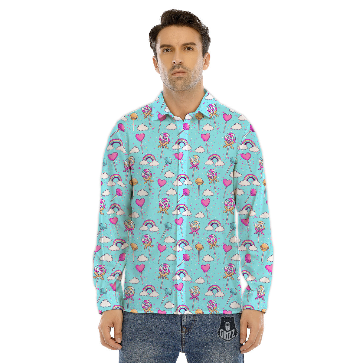 Lollipop Cute Print Pattern Men's Dress Shirts-grizzshop