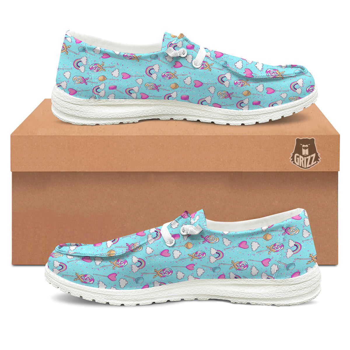 Lollipop Cute Print Pattern White Loafers-grizzshop