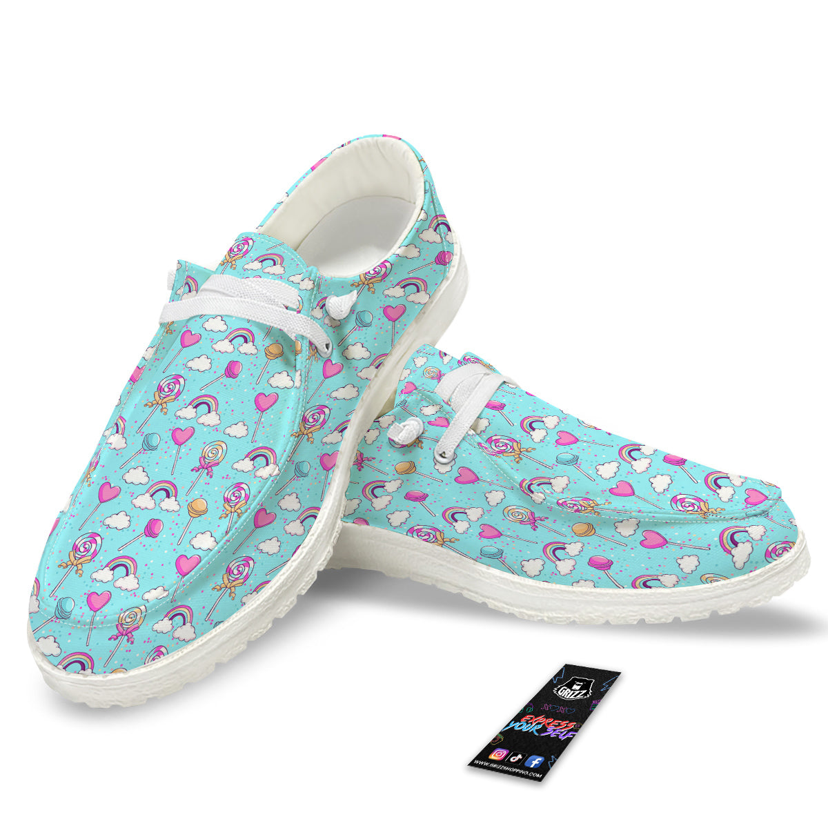 Lollipop Cute Print Pattern White Loafers-grizzshop