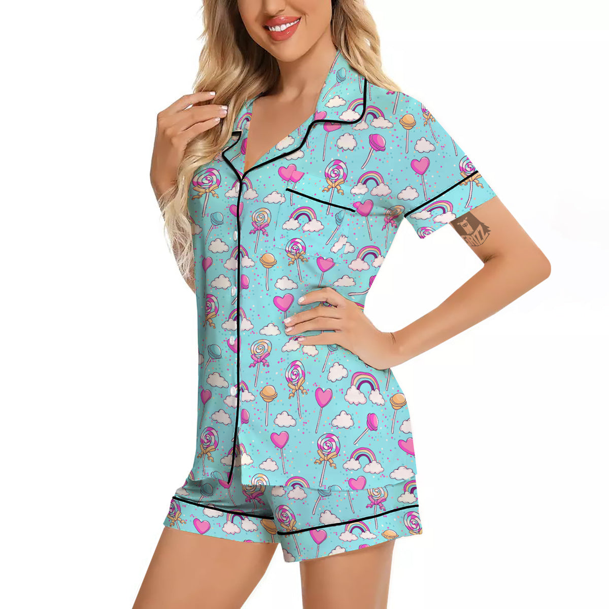 Lollipop Cute Print Pattern Women Silk Pajamas-grizzshop