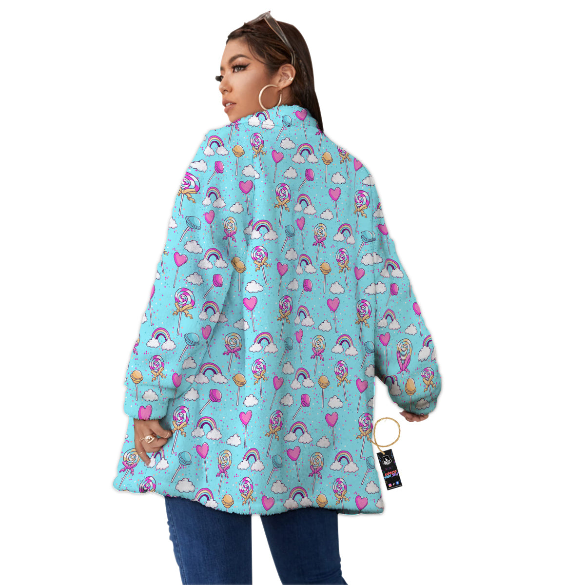 Lollipop Cute Print Pattern Women's Sherpa Jacket-grizzshop