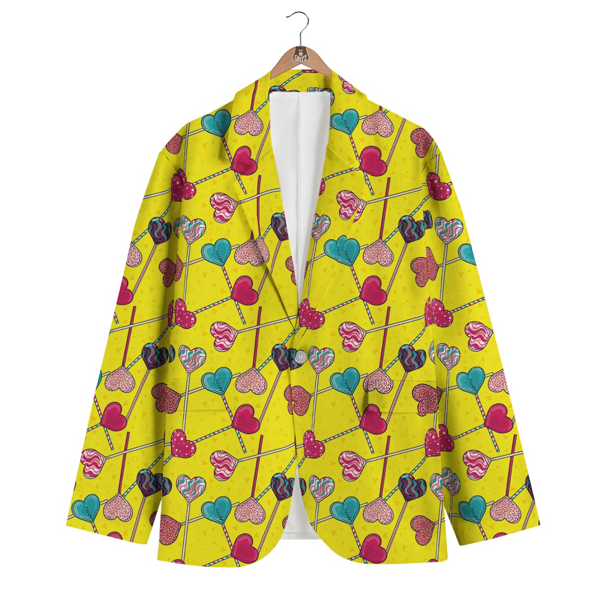 Lollipop Heart Pattern Print Men's Blazer-grizzshop
