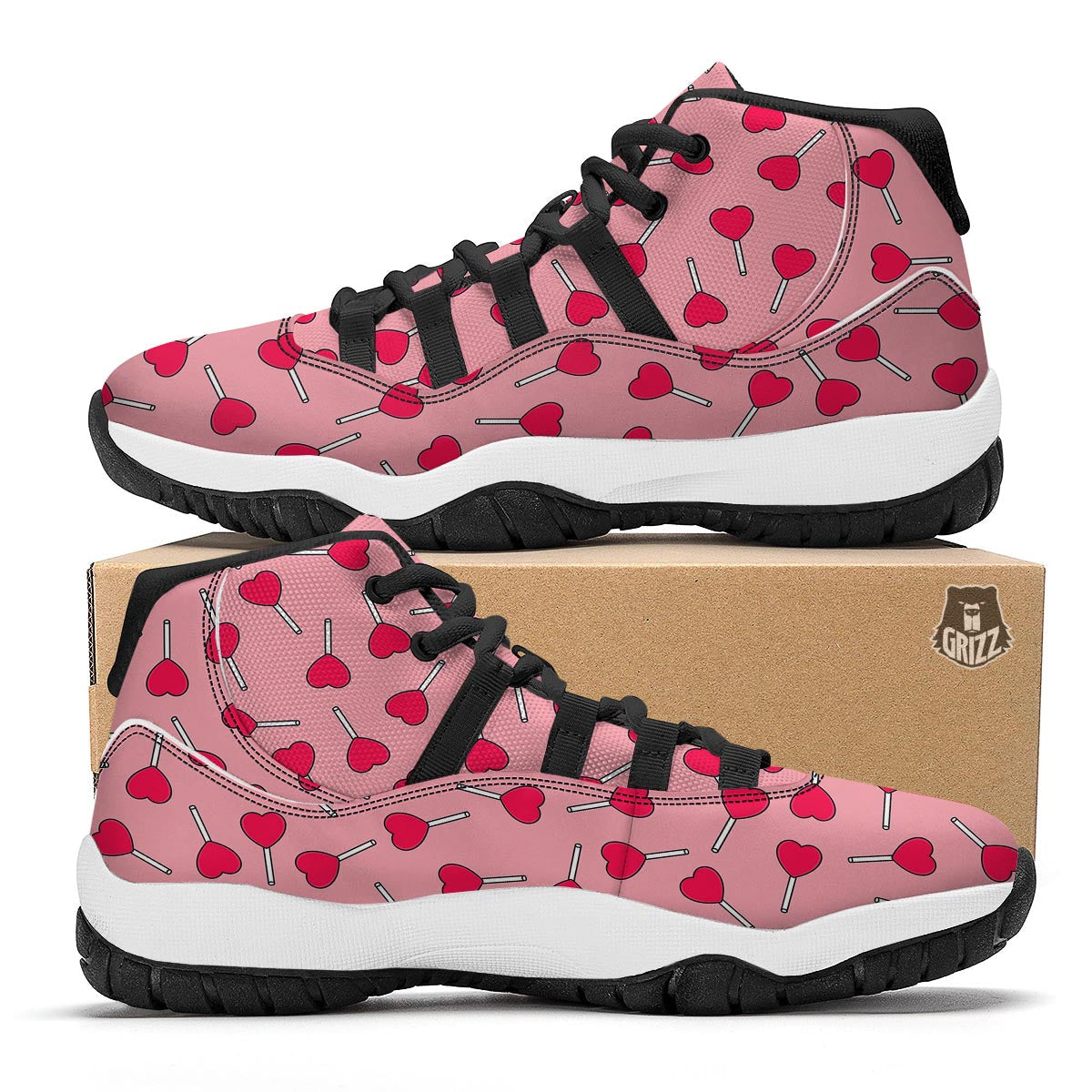 Lollipop Heart Print Pattern Black Bball Shoes-grizzshop