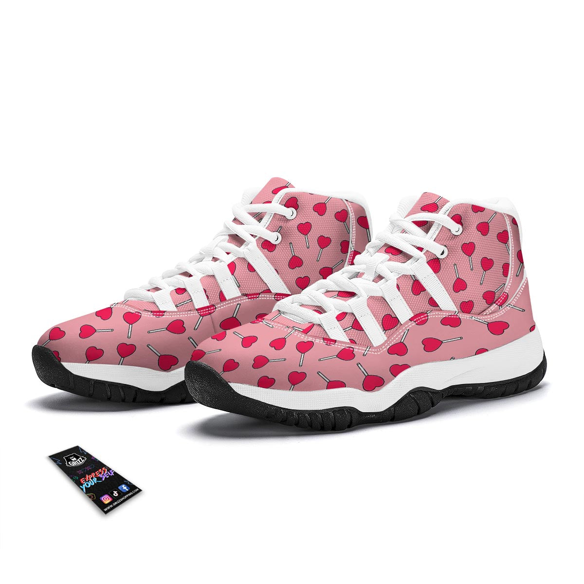 Lollipop Heart Print Pattern White Bball Shoes-grizzshop