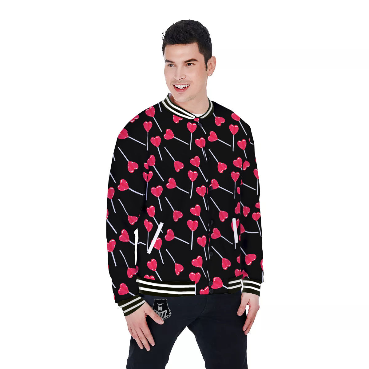 Lollipop Red Heart Print Pattern Baseball Jacket-grizzshop