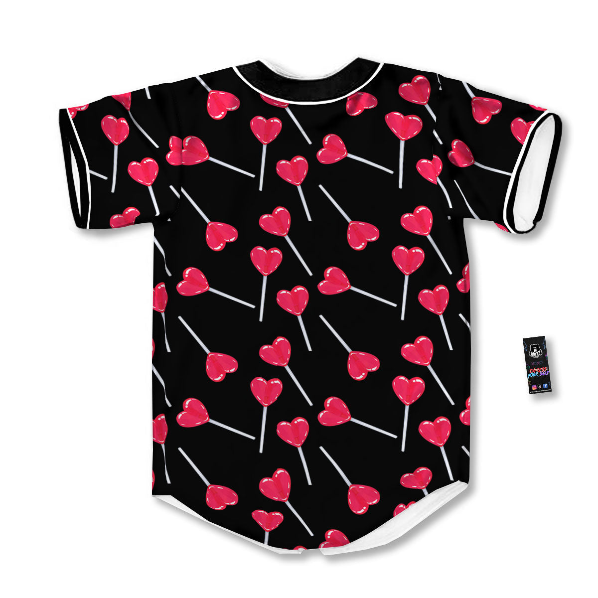 Lollipop Red Heart Print Pattern Baseball Jersey-grizzshop