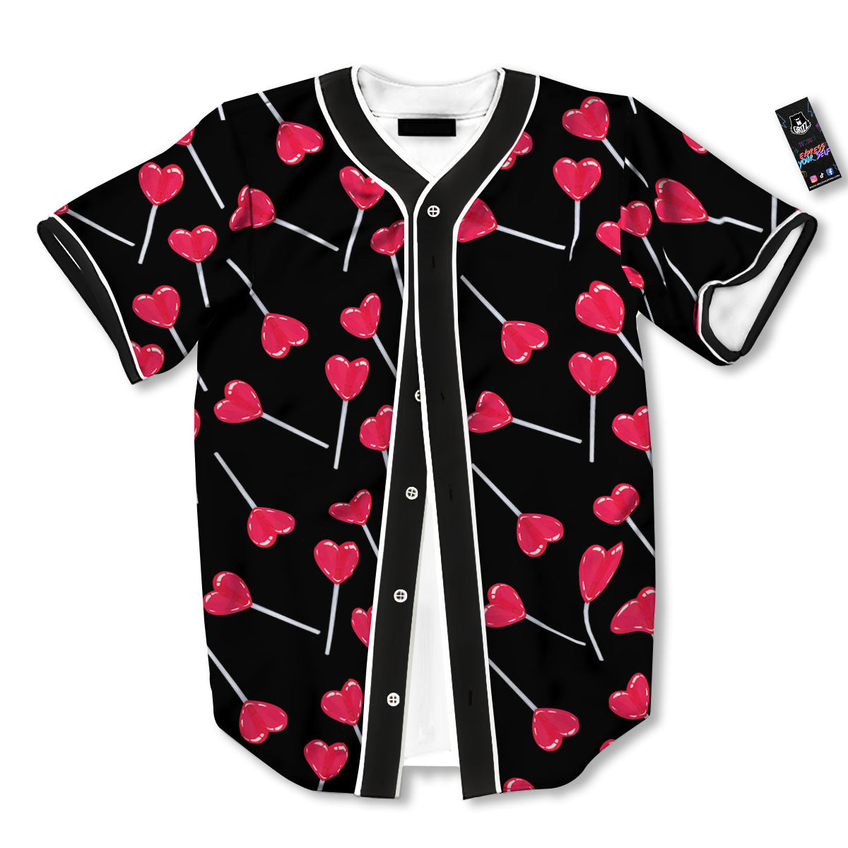 Lollipop Red Heart Print Pattern Baseball Jersey-grizzshop