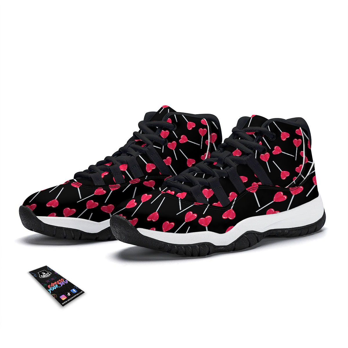 Lollipop Red Heart Print Pattern Black Bball Shoes-grizzshop