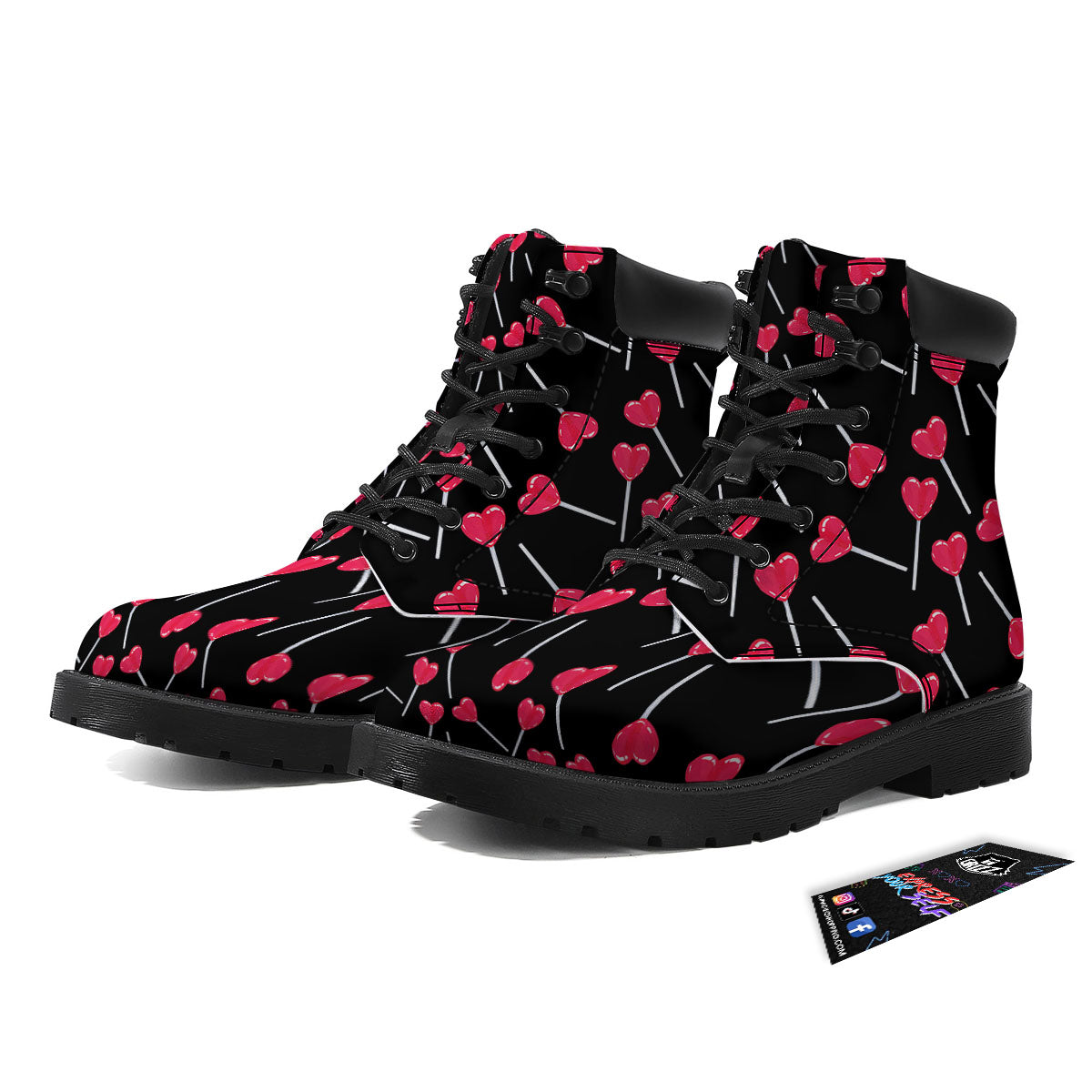 Lollipop Red Heart Print Pattern Boots-grizzshop