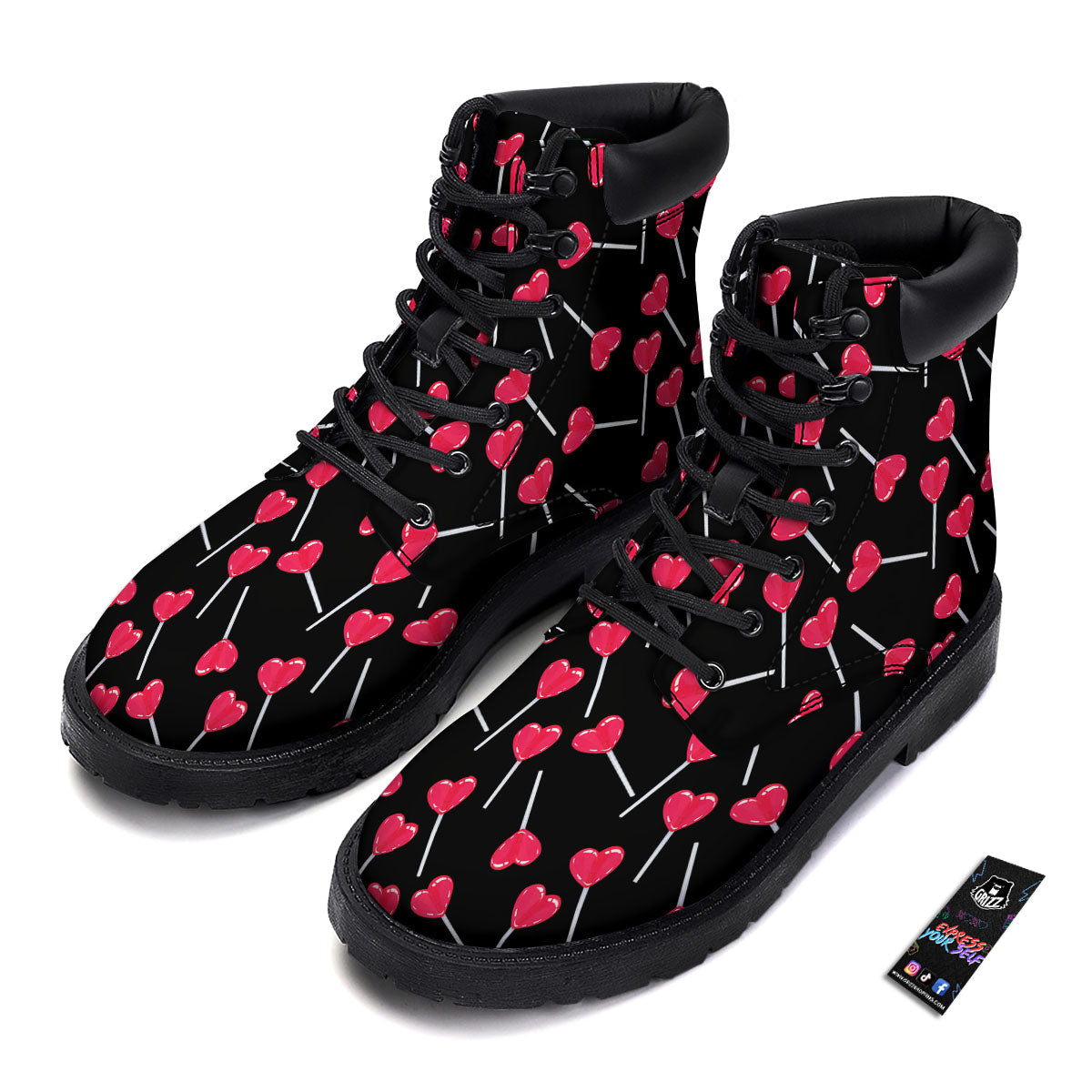Lollipop Red Heart Print Pattern Boots-grizzshop