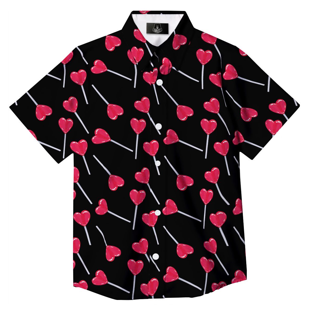 Lollipop Red Heart Print Pattern Button Up Shirt-grizzshop