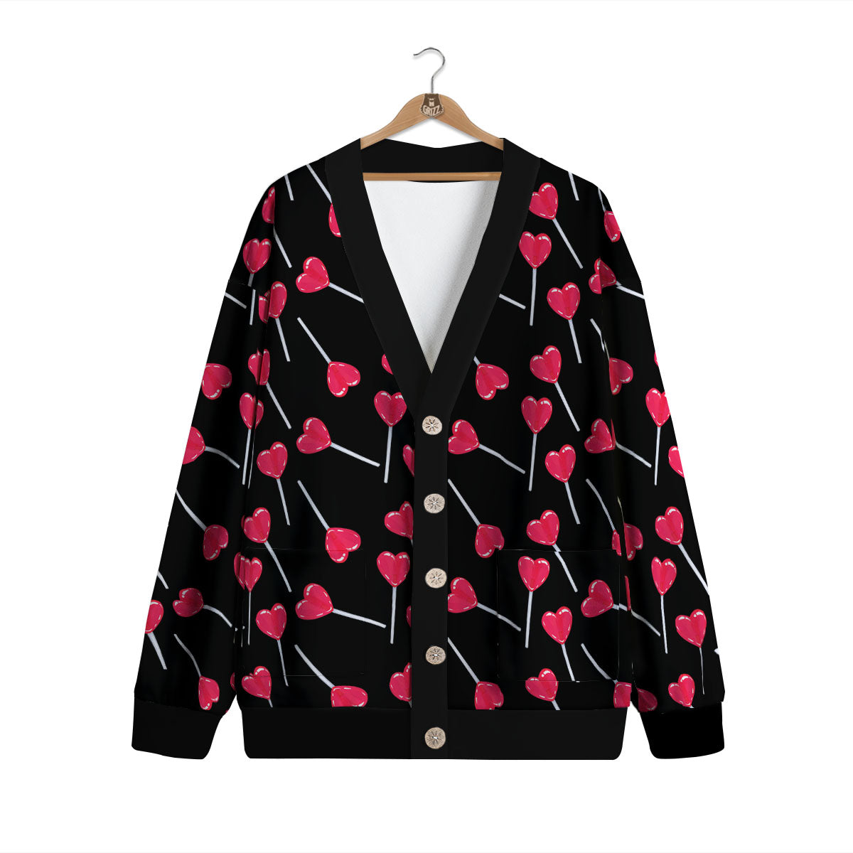 Lollipop Red Heart Print Pattern Cardigan-grizzshop