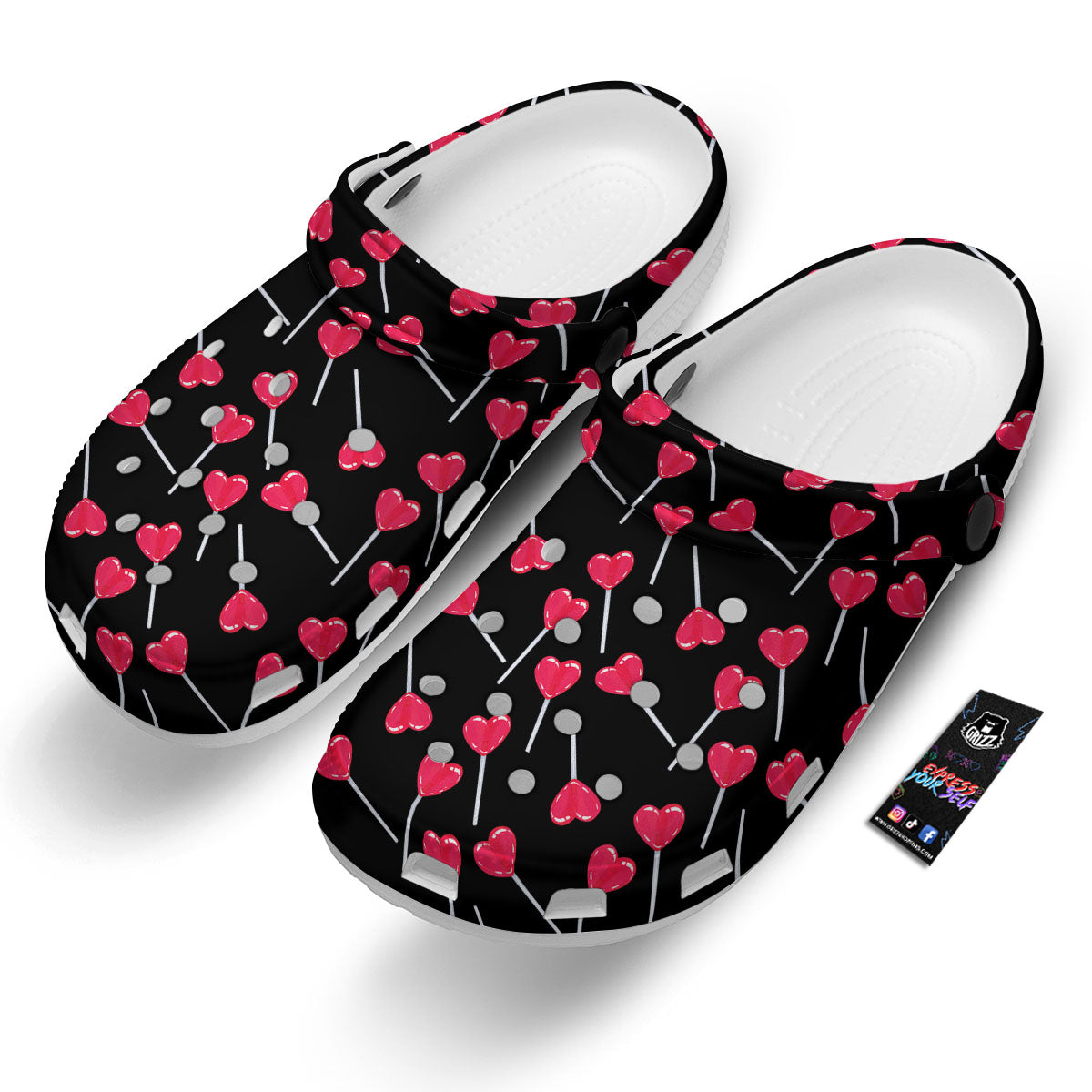 Lollipop Red Heart Print Pattern Clog-grizzshop
