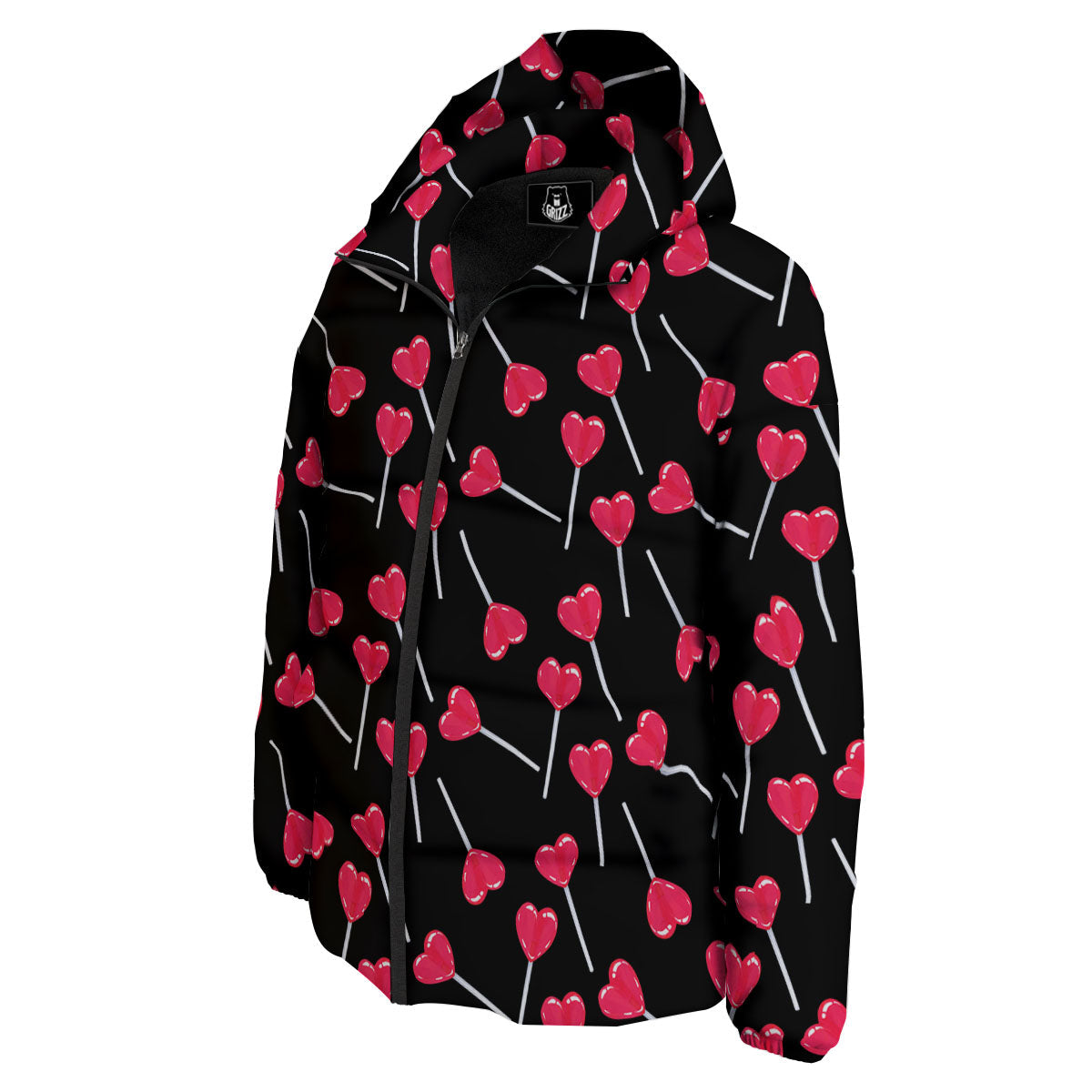 Lollipop Red Heart Print Pattern Down Jacket-grizzshop