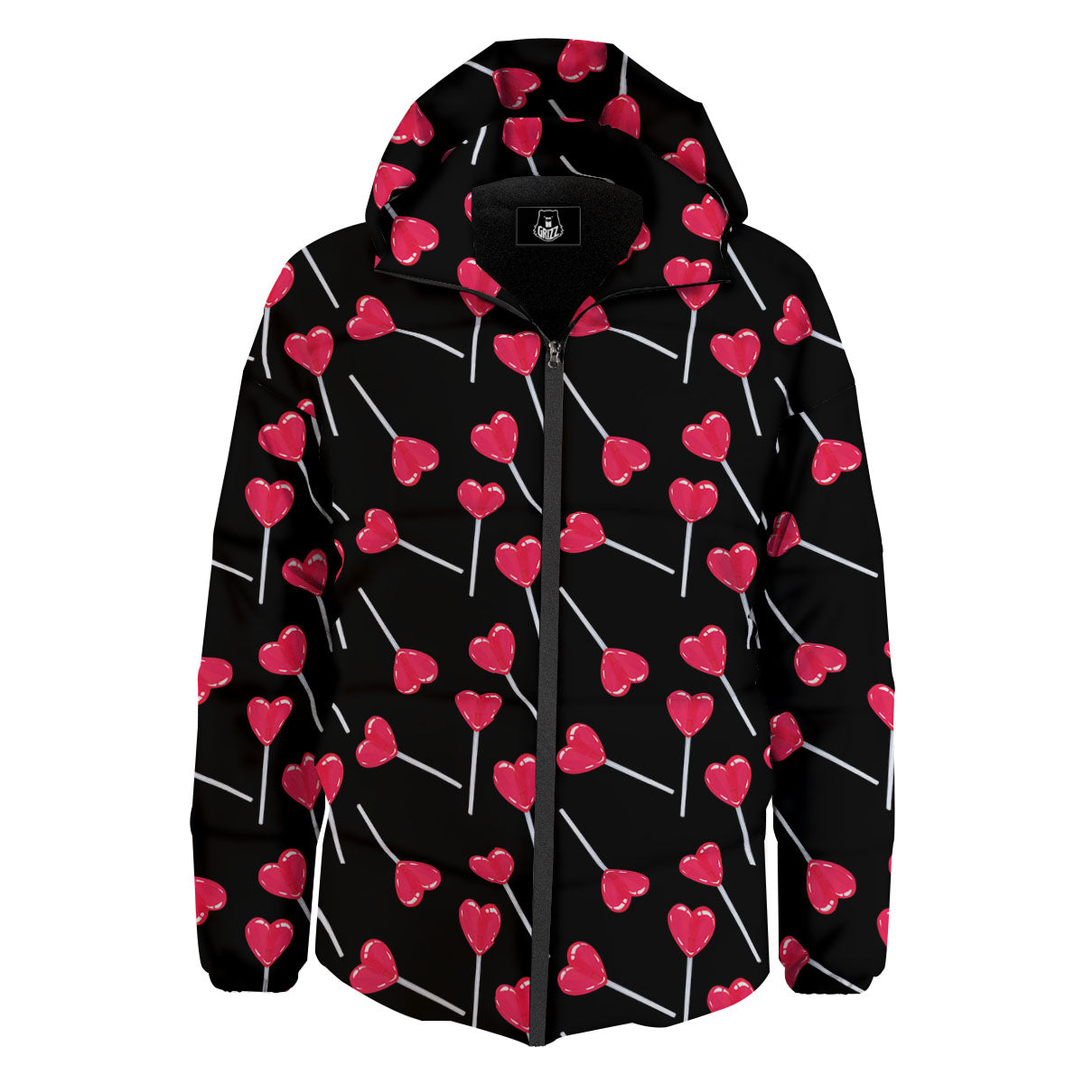 Lollipop Red Heart Print Pattern Down Jacket-grizzshop