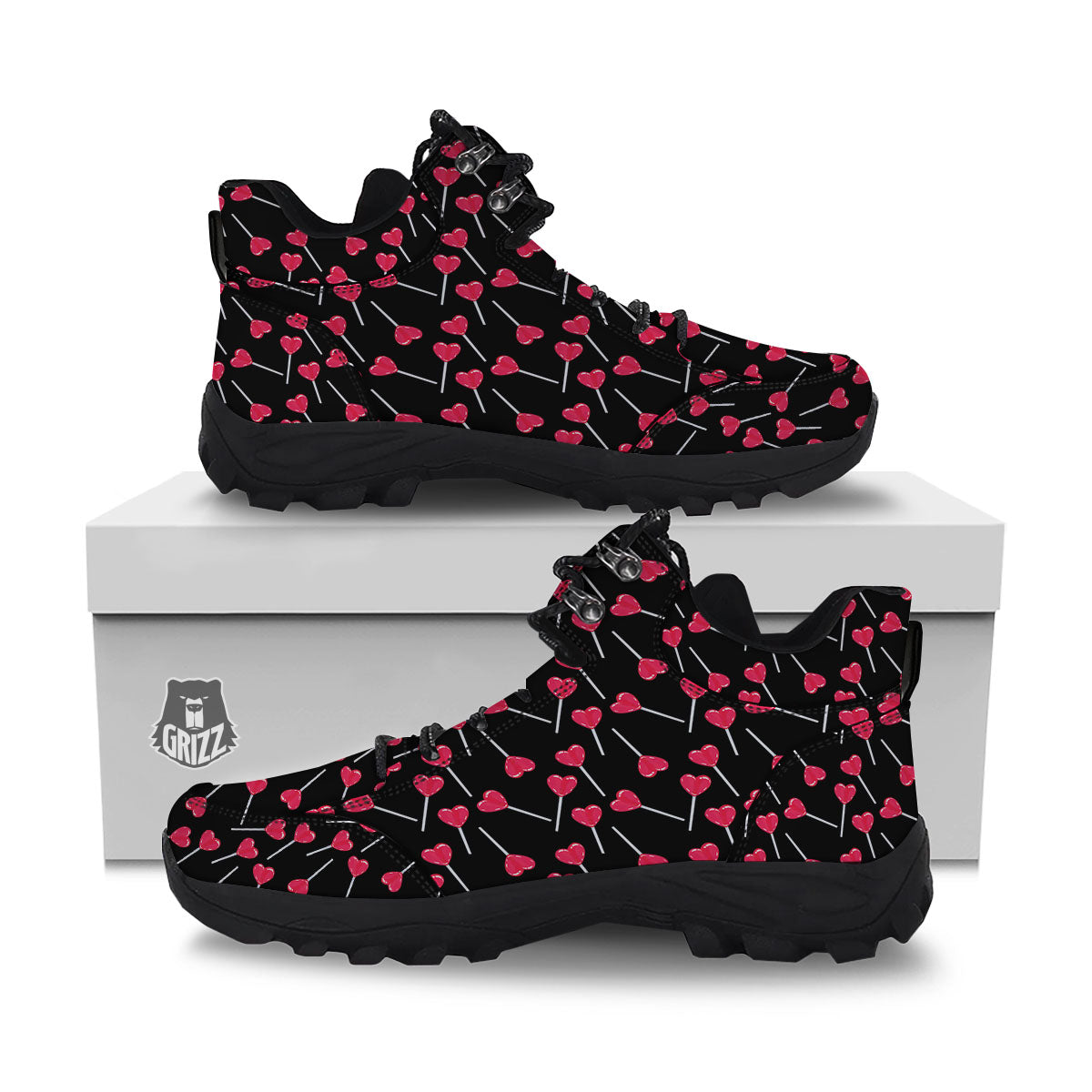Lollipop Red Heart Print Pattern Hiking Shoes-grizzshop