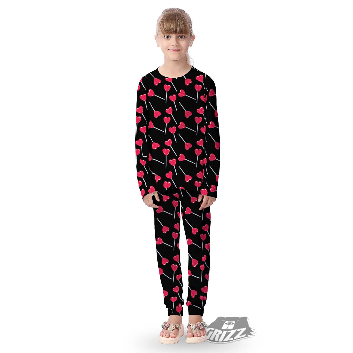 Lollipop Red Heart Print Pattern Kid's Pajamas-grizzshop